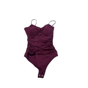 Express Women's Ruched Body Contour Sculpting Bodysuit Plum Purple Size XS NWT